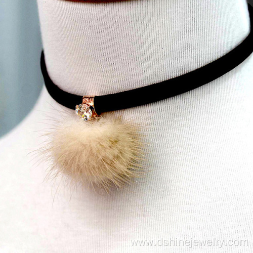 Pom Pom Leather Choker Necklace Statement Choker Necklace